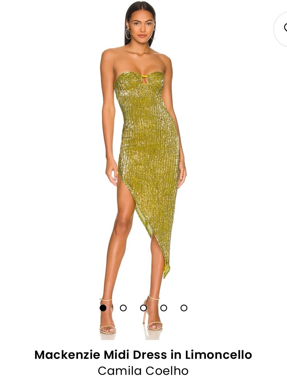 Camila Coelho Strapless Limoncello Sequin Asymmetric Midi Dress